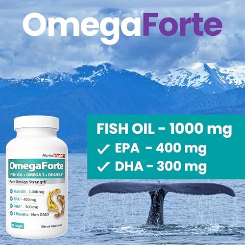 OmegaForte Naturals Omega-3 Fish Oil Supplement – 1000mg Fish Oil, 400mg EPA & 300mg DHA – Burpless Softgels: Heart, Brain, Joint, Eye & Immune Health – High Potency Omega 3 for Men & Women – 60 caps
