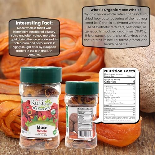 Rani Organic Mace Whole (Javathri), Spice 1oz (28g) PET Jar ~ All Natural | Vegan | Gluten Friendly | NON-GMO | Kosher | Indian Origin | USDA Certified Organic