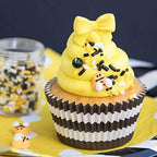 Bumble Bee Sprinkles for Cake Decorating and Baking Cookies, Cupcakes - Edible Batman Sprinkles and Bee Cake Decorations in Yellow Black White Jimmies, Nonpareils, Sugar Crystal, and Pearl