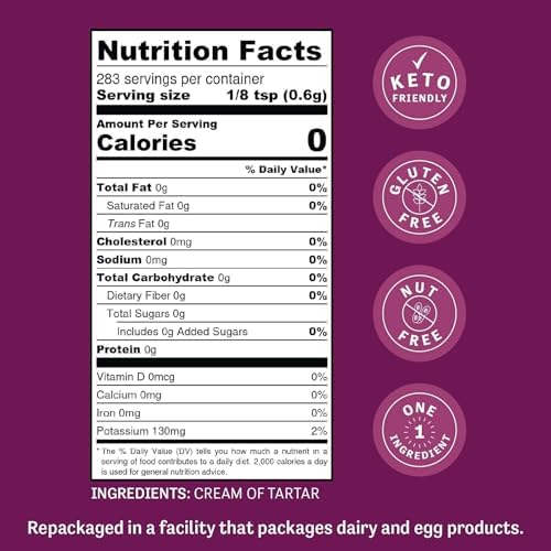 Judee's Gluten Free Cream of Tartar - Baking Stabilizer & Cream of Tartar for Baking - Gluten Free & Non-GMO - Keto Friendly & Tartaric Acid - 6 oz, Pack of 1