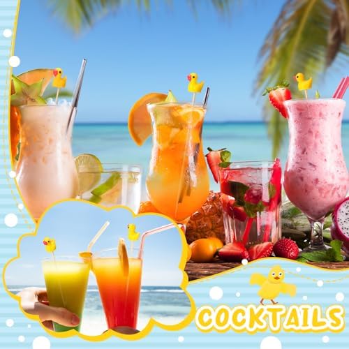 Chengu 100 Pcs Cute Duck Cocktail Picks Cupcake Picks Bamboo Toothpicks Resin Duck, Fancy Toothpicks for Appetizers Cocktail Skewers Sticks for Garnish Food Fruit Drink Hawaiian Tropical Party