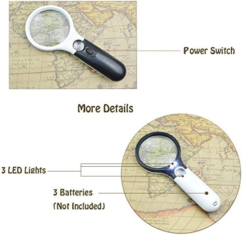 2 Pack Magnifier 3 LED Light, Marrywindix 3X 45X Handheld Magnifier Reading Magnifying Glass Lens Jewelry Loupe
