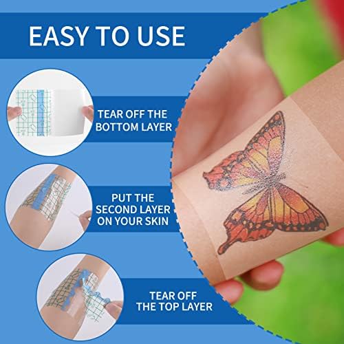 50 Pcs Waterproof Adhesive Bandages Transparent Stretch Tattoo Aftercare Bandage,Protective Waterproof Film Dressing Cover Tape for Wound Dressing, Swimming, Shower (4 x 4 Inch Round,Square)