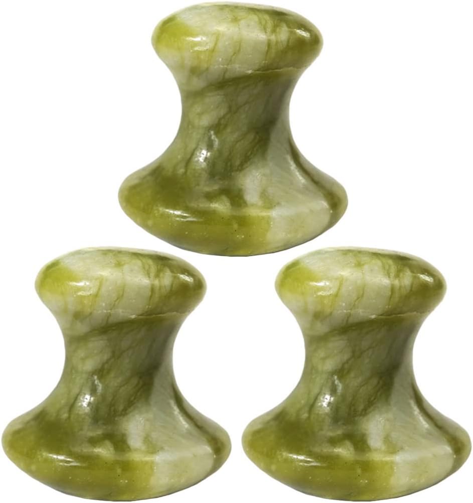 Beavorty 3Pcs Jade Massage Stones Mushroom Shape Essential Oil Hot Stones Crystal Massages Warmer for Home Spa Relaxing Healing Scraping Massaging Board