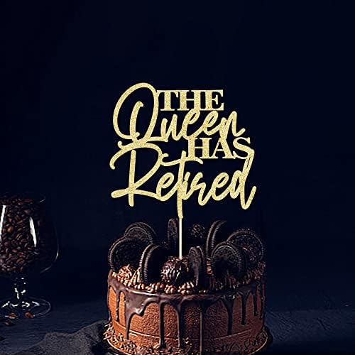 The Queen Has Retired Cake Topper, Happy Retirement Party Cake Decor,Retired Cake Decorations for Women, Theme Party Decoration Supplies black Glitter (gold)