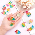 NBEADS 200g Rainbow Titanium Coated Rough Crystal Point Raw Rock Quartz Cluster Specimen Stones, No Hole Dyed Tourmaline Plating Natural Quartz Crystal Beads for Crafts Decor Vase Filler, About 8 Pcs