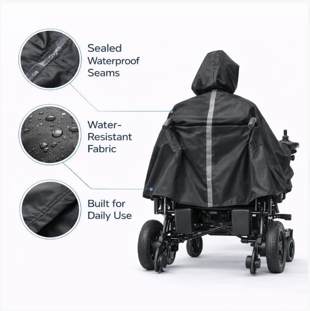 moovon Waterproof Wheelchair Poncho Rain Cover for Electric Wheelchair & Mobility Scooter, Full Body Rain Cape with Hood, Universal Wheelchair Accessories for Adults & Seniors