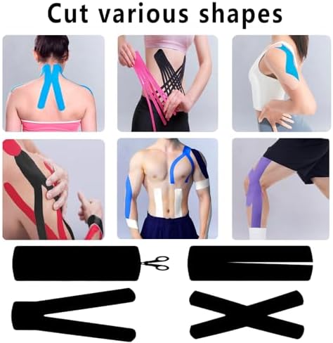 SOON GO Kinesiology Tape 1/2/5 Rolls, 2 Inch High Elasticity Sports Tape Therapeutic Pain Relief–Physio Tape for Muscle Recovery & Joint Support, Waterproof & Hypoallergenic & Breathable–Black