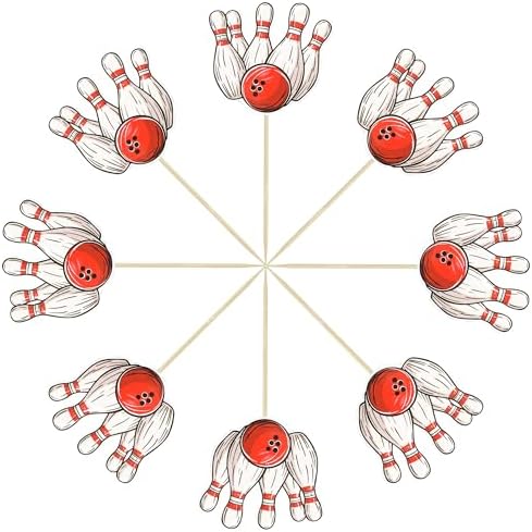 36Pcs Bowling Cupcake Toppers Sports Theme Bowling Cupcake Food Toothpicks Baby Shower Cake Decorations for Sport Balls Theme Bowling Kids Birthday Party Decorations