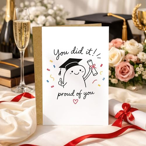 You Did It Proud Of You Card, Cute Graduation Congratulations Card, Funny Encouragement Card for Graduate Son Daughter Friend, Well Done Gift, Passed Exam New Job Card with Envelope