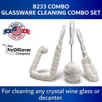 Set of 3 Glassware Cleaning Brush Kit - Non-Scratch, Foam Wine Glass Cleaning Brush Set for Glassware, Decanter, Mug, Stemware - for Home, Restaurant, Bar, Hotel - by FryOilSaver Co.