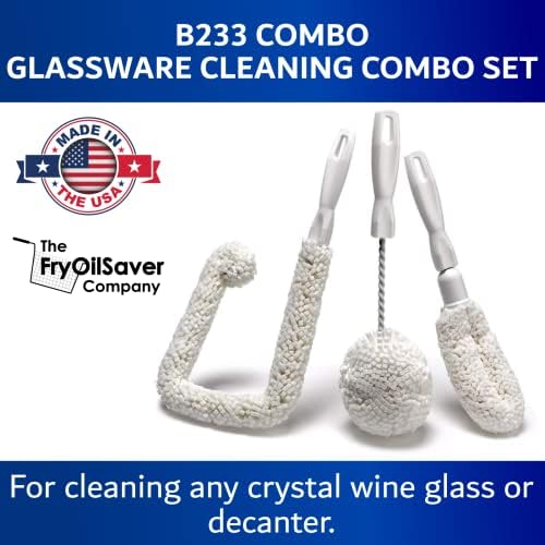 Set of 3 Glassware Cleaning Brush Kit - Non-Scratch, Foam Wine Glass Cleaning Brush Set for Glassware, Decanter, Mug, Stemware - for Home, Restaurant, Bar, Hotel - by FryOilSaver Co.
