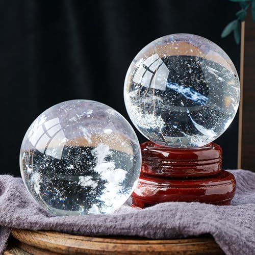 Smelting Clear Crystal Ball, White Quartz Crystal Sphere for Home Office Decor, Fengshui Balls Ornaments with Stand for Witchcraft Orbs,8cm/3.14in