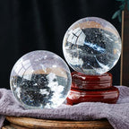Smelting Clear Crystal Ball, White Quartz Crystal Sphere for Home Office Decor, Fengshui Balls Ornaments with Stand for Witchcraft Orbs,8cm/3.14in