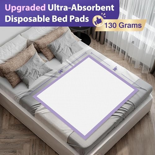 MILDPLUS Heavy Duty Underpad 36''x36'' 50 Count 130 Grams Extra Large Chucks Pads 3XL Disposable Bed Pads, Super Absorbent Incontinence Pads for Adults, Kids, Pee Pads (Purple)