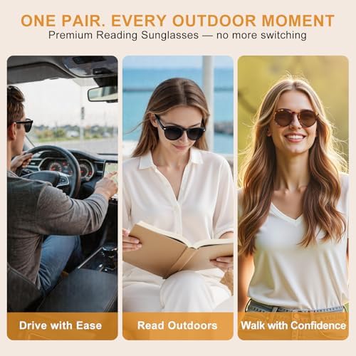 2 Pack Sun Readers for Men Women, Round Reading Sunglasses with UV400 Protection & Spring Hinge for Outdoor Use