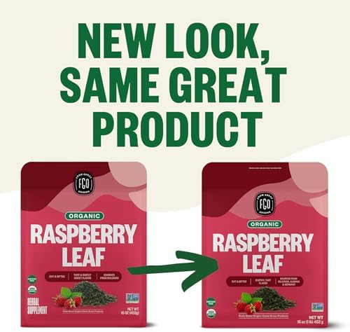 FGO Organic Red Raspberry Loose Leaf Herbal Tea, Cut and Sifted, Caffeine Free, 16oz Bulk Resealable Pouch, Packaging May Vary (Pack of 1)