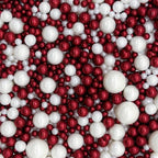 Edible Red & White Sugar Pearls Sprinkles Candy Mix Size Pearls Cake Decorations Cupcake Toppers Decorating Perfect for Wedding Party Valentine Christmas Supplies 4.58OZ