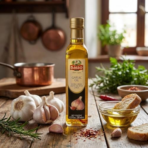 BASSO 1904 - Garlic Oil, Infused Premium Extra Virgin Olive Oil, 8.5 Fl Oz (250 ml), Cooking, Dipping, Dressing, and Tasting