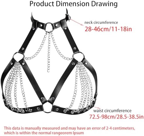 BAQOEYII Leather Bra CageStyle Shoulder Strap,Punk Layered Chest Chain,Punk Black Leather Chest Harness Body Waist Chain Belt Rave Nightclub Belly Bra Jewelry Accessor for Halloween Carnival