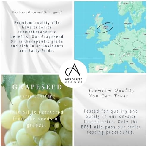 Absolute Aromas Grapeseed Oil 500ml - Pure, Natural, Vegan, GMO-Free - Massage Carrier Oil and Moisturiser for Hair, Skin, Face and Nails