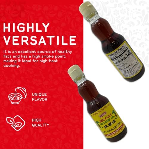 Shirakiku Pure Japanese Sesame Seed Oil - Premium, Low Carb, Cold Pressed and Rich Flavor Natural Sesame Seed Oil Bottle - Perfect for Authentic Oriental Asian Cuisine - 12.5 Fl Oz