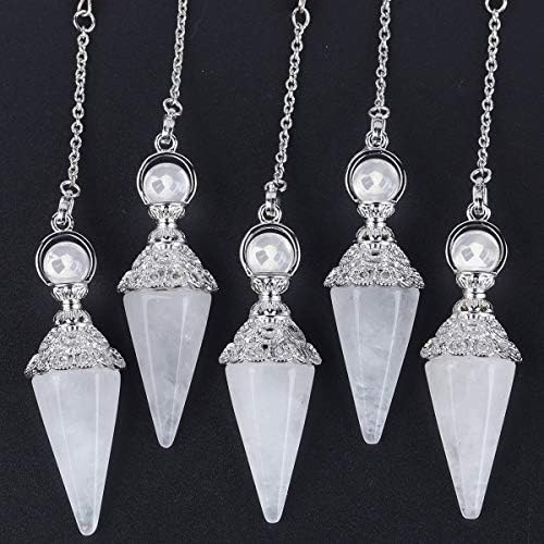 Rockcloud Natural Rock Quartz Crystal Pointed Pendulum with 7 Chakra Stone Beads Chain, 6 Facet Reiki Chakra Pendant for Divination Dowsing