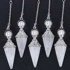 Rockcloud Natural Rock Quartz Crystal Pointed Pendulum with 7 Chakra Stone Beads Chain, 6 Facet Reiki Chakra Pendant for Divination Dowsing