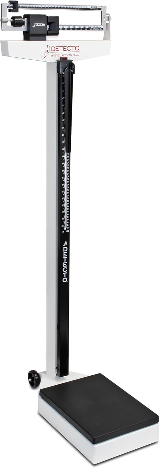 DETECTO 338 Mechanical Physician Beam Scale with Wheels/Height Rod, Dual Reading KG/LB