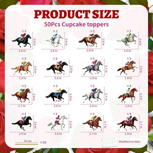 50Pcs Derby Decorations Cupcake Toppers, Horse Racing Decorations Cake Toppers, Horse Cupcake Toppers, Derby Party Decorations Cupcake Toppers, Run for the Roses Party Supplies