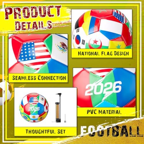 Tellingyou 2026 World Flag Soccer Ball Bulk with Pump Needle Multi-Country Design for Adults Team Training Club Events Sports Parties and Soccer Fan Gifts