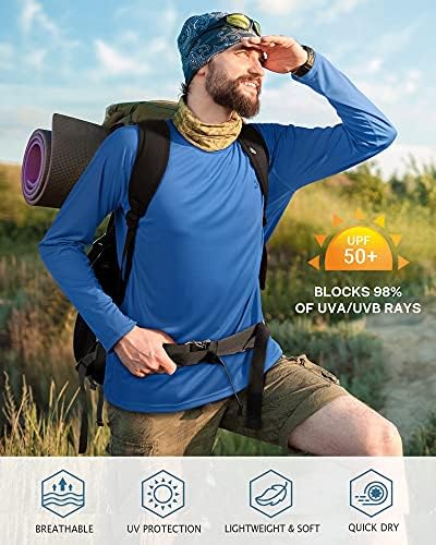 Roadbox Mens UPF 50+ UV Sun Protection Shirts Outdoor Long Sleeve SPF Rash Guard for Fishing Hiking Swimming Running