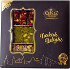 Cerez Pazari Turkish Delight Pistachio with Fantastic Rose & Pomegranate Flavour Experience in Luxury Gift Box 8.8 oz | Assorted Gourmet Soft Candy, Sweet Vegan Traditional Lokum (Loukoumi) (9-11 Pcs)
