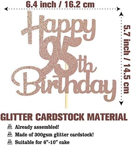 Sotpot Happy 95th Birthday Cake Topper Rose Gold Glitter 95th Cake Toppers 95 Birthday Cake Decorations for Cheers to 95 Fabulous Birthday Party Supplies - 1 Pack