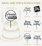 6 Pcs Black Happy Birthday Cake Toppers Set, 5" x 6.5" Acrylic Cake Decoration for Birthday Party