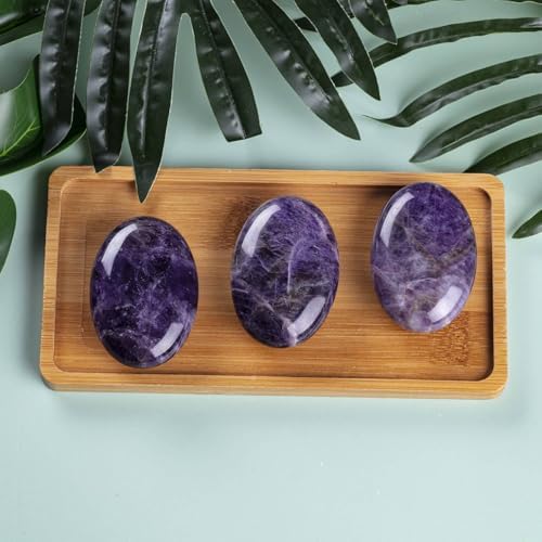 Erliway Natural Amethyst Palm Stone Crystal, 2"-2.3" Large Healing Pocket Worry Stone, Polished Crystals and Healing Stones for Anxiety Stress Relief Therapy