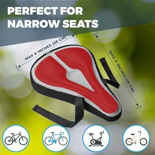 Roam - Seat Cushion Cover - Comfort Gel Pad for Mountain, Exercise & Road Bikes - Waterproof Protection for Men & Women - Red