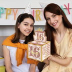 Turypaty Sweet 16th Birthday Pull-Out Money Gift Box for Girls - Pink Rose Gold Happy Sixteen 16th Birthday Party Cash Gift Box with Pull-Out Card - A Fun and Loving Way to Offer Cash Gift