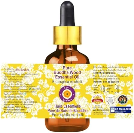 Deve Herbes Pure Buddha Wood Essential Oil (Eremophila mitchelli) Steam Distilled with Glass Dropper 2ml (0.06 oz)