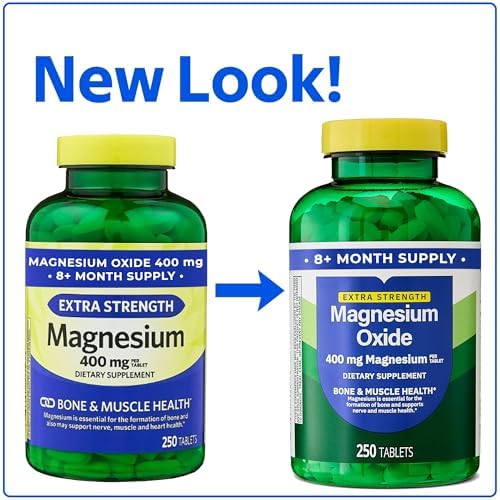 Magnesium Oxide 400mg Supplement for Bone, Muscle & Heart Health – Extra Strength Magnesium Tablets – 250 Count, 8+ Month Supply + Better Idea Sticker with Full Guide Access