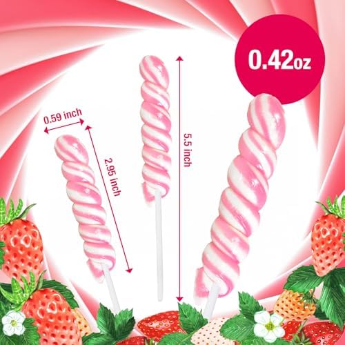 Pink Twisty & Swirl Lollipops 32 Pack, Baby Shower Candy Twist Lollipop Individually Wrapped Suckers, Valentine’s Lollipops Candy Bulk, Strawberry Gender Reveal