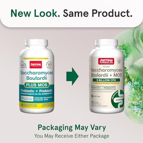 Jarrow Formulas Saccharomyces Boulardii + MOS Probiotics for Digestive Health and Intestinal Tract Support - 5 Billion CFU Per Serving - 90 Delayed Release Caps - Probiotic + Prebiotic - 90 Servings