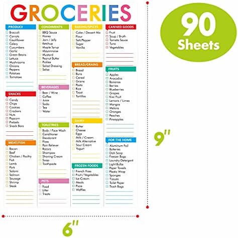 Hebayy 90 Sheets Fastcheck Grocery List Magnet Pad, 110 Printed Common Food for Fridge and Blank Grocery Shopping Spaces for Home. Size 6”x 9”