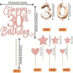 13 PCS Happy 30th Birthday Cake Toppers with Heart Star Glitter Cheers to 30 Years Birthday Cake Picks Number 30 Candles Cake Decorations for Happy 30th Birthday Anniversary Party Supplies Rose Gold