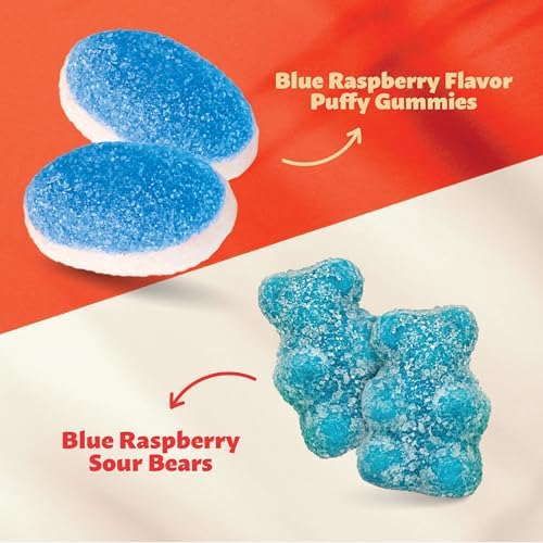Blue Gummy Candy Mix | 2 Pound Bag | Blue Raspberry Puffs and Sour Bears Gummy Candy | Light Blue Gummies for Easter Candy Buffets, Dessert Decorating, Baby Showers, and Gender Reveal