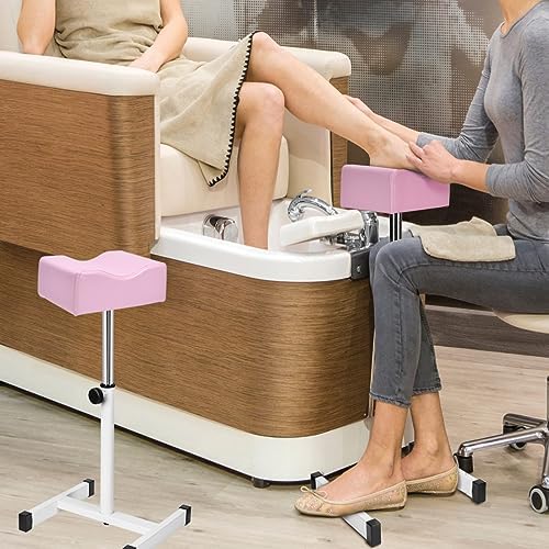 FLOLXNB Pedicure Manicure Footrest, Foot Massage Manicure Nail Beauty Stool Stand, Adjustable Height Footstool for Home Beauty Salon Spa Tattoo (Pink)