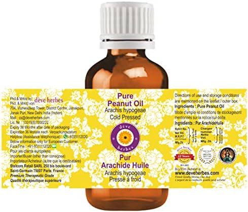 Deve Herbes Peanut Oil (Arachis hypogeae) | Cold Pressed | Pure | Natural | Undiluted | For Diluting Essential oils | For Skin & Massage | Non-Sticky| Lightweight| Men & Women | 50ml (1.69 oz)