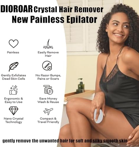 Crystal Hair Eraser,Upgrade Crystal Hair Remover,Physical Nano Glass Hair Removal Device,Painless Epilator and Exfoliator Without Shaver for Quick Soft Silky Skin(Silver)