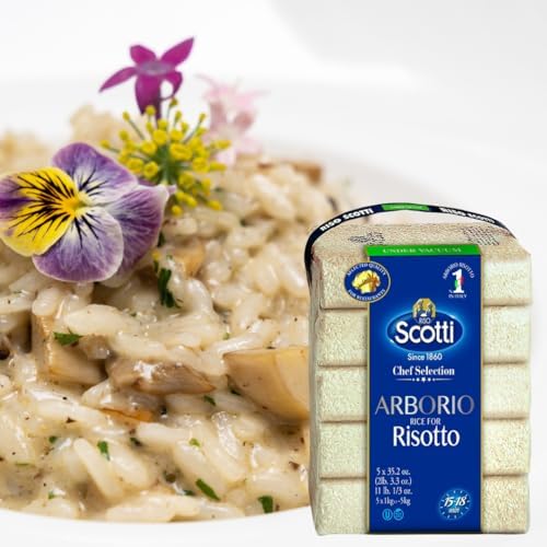 Riso Scotti Arborio Rice for Risotto, 11 lbs (5x1 kg) Product of Italy, Chef Selection, Gluten Free, Non-GMO, Vacuumed Packed