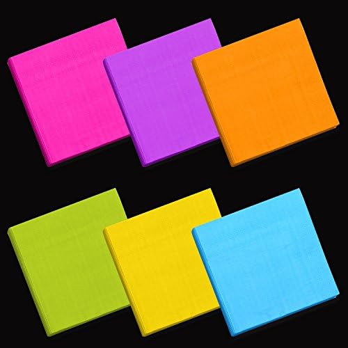 Resinta 120 Pieces Cocktail Napkin Neon Napkins Beverage Luncheon Paper Napkins 2 Ply for Party Favors, 6 Colors